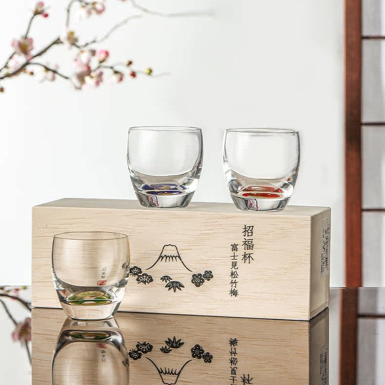 Toyo-Sasaki Handcrafted Shochikubai Sake Glass Set of Three