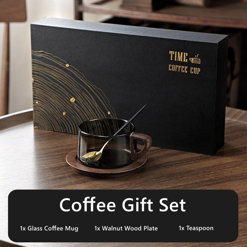 Wide Glass Coffee Mug With Wooden Handle Sets - MASU
