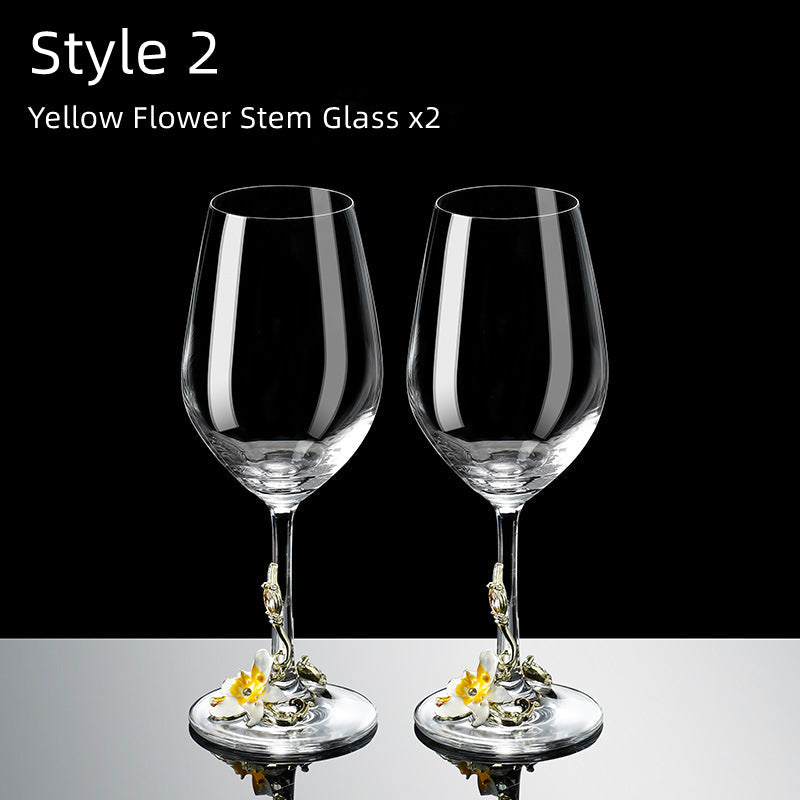 Metallic Flower Crystal Wine Glasses with Decanter Suitcase Set - MASU