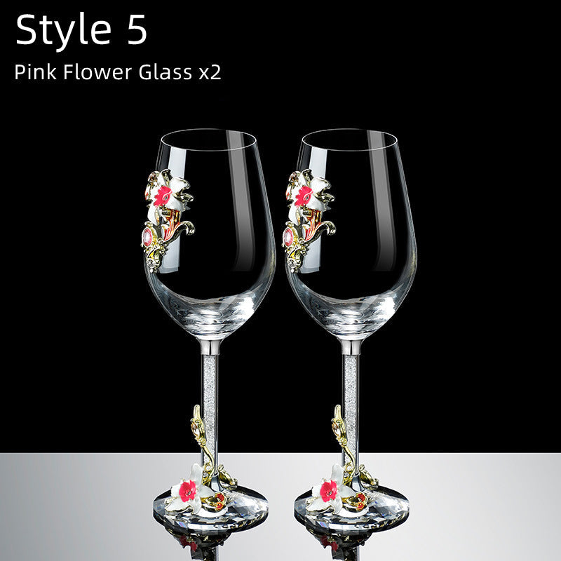 Metallic Flower Crystal Wine Glasses with Decanter Suitcase Set - MASU