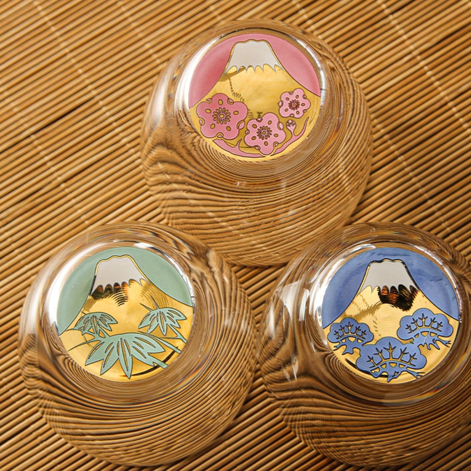 Toyo-Sasaki Handcrafted Shochikubai Sake Glass Set of Three