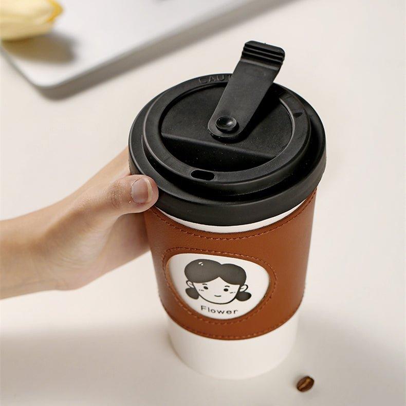 Ceramic Reusable Coffee Cup With Leather Sleeve
