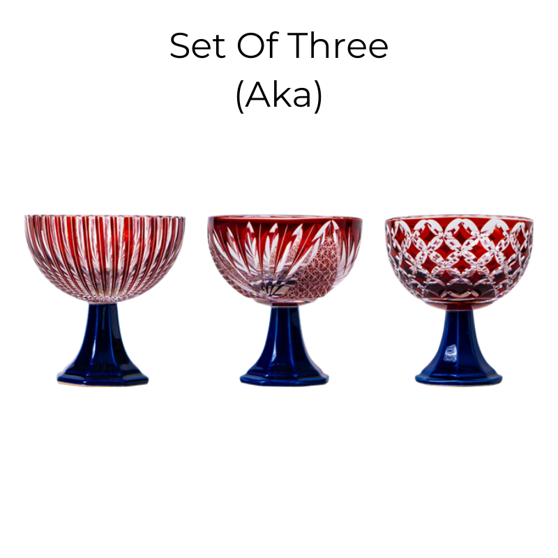 Edo Kiriko Handcrafted Takadai Komon Grand Sake Glass Collection