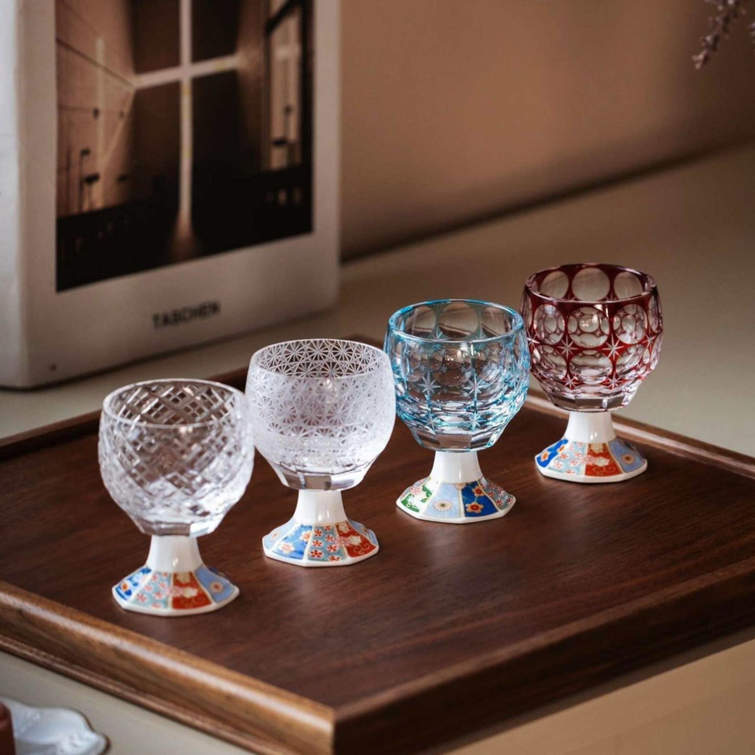 Edo Kiriko Handcrafted Kazaridai Goblet Glass Collection