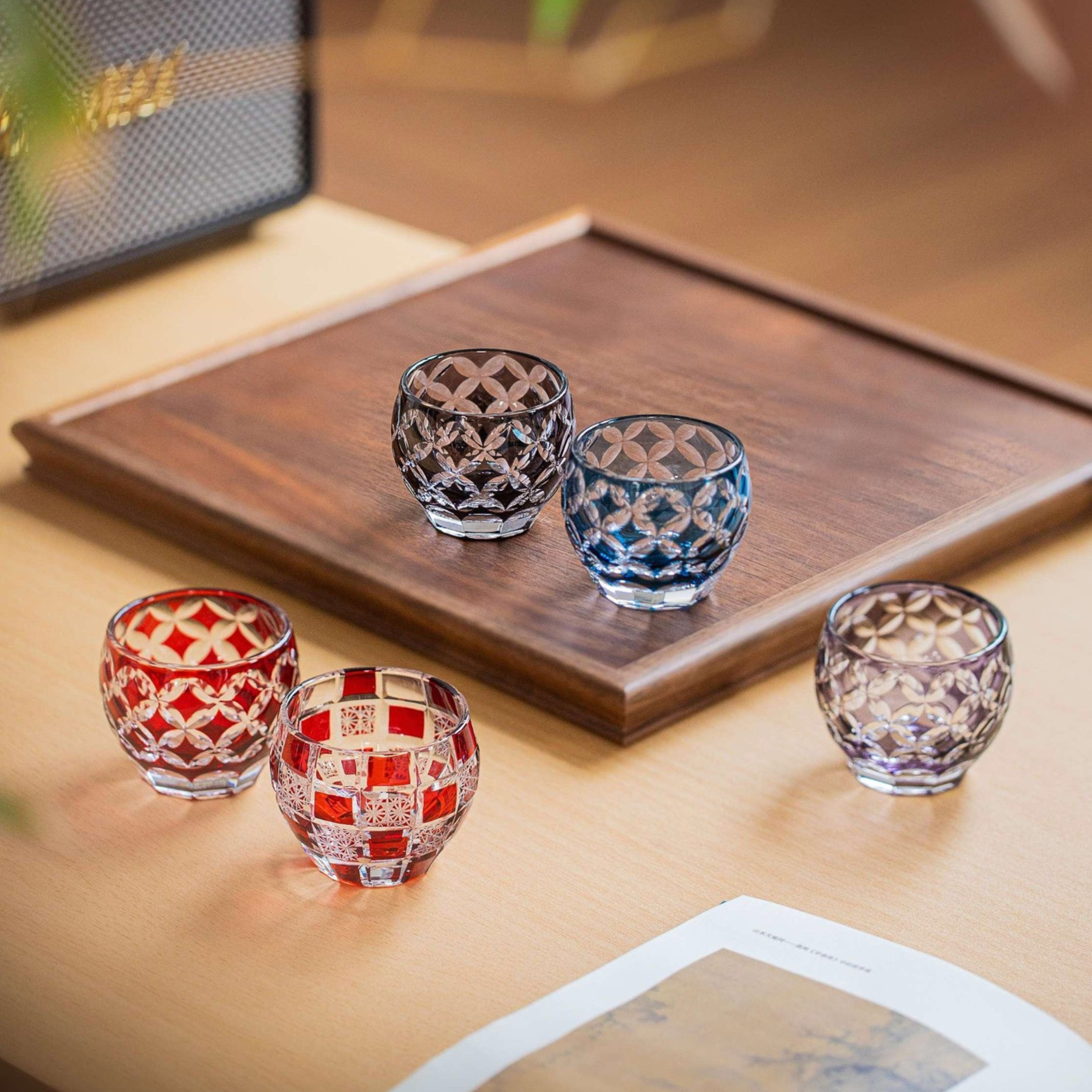 Edo Kiriko Handcrafted Hikari-no-Ha Guinomi Sake Glass Collection