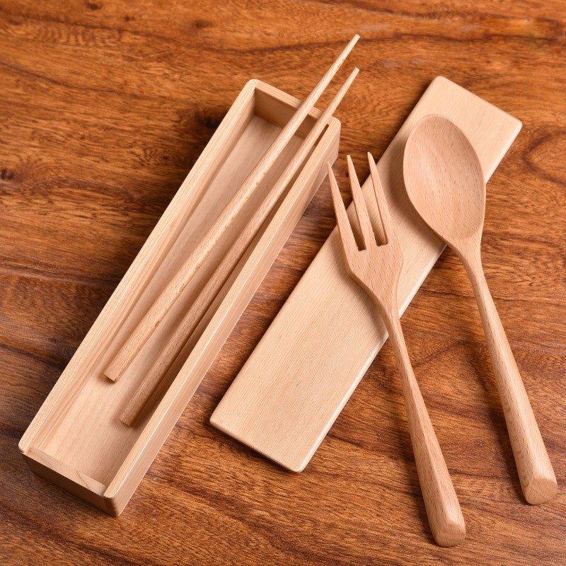Japanese Minimalistic Wooden Utensil Set With Box