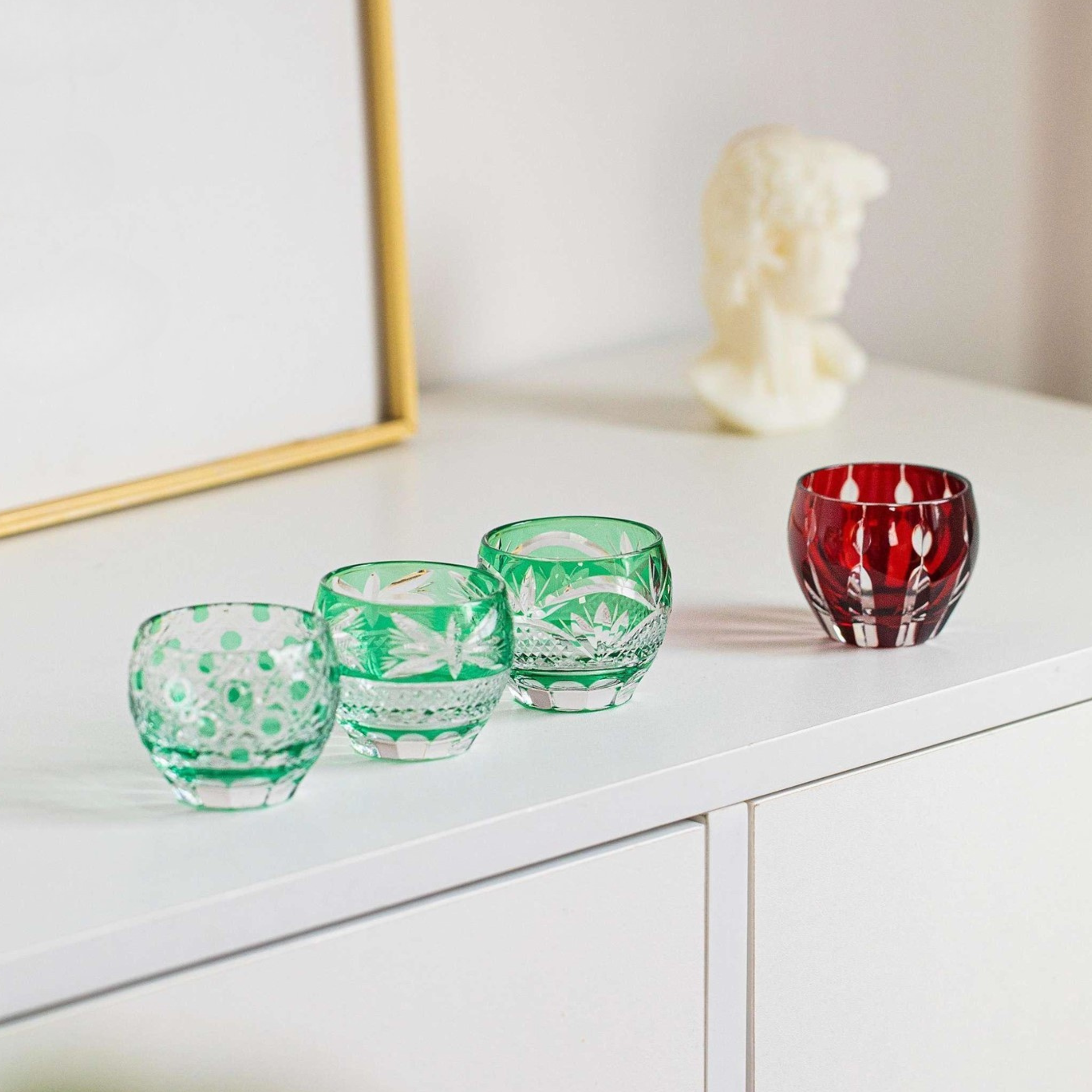 Edo Kiriko Handcrafted Midoriha Guinomi Sake Glass Collection