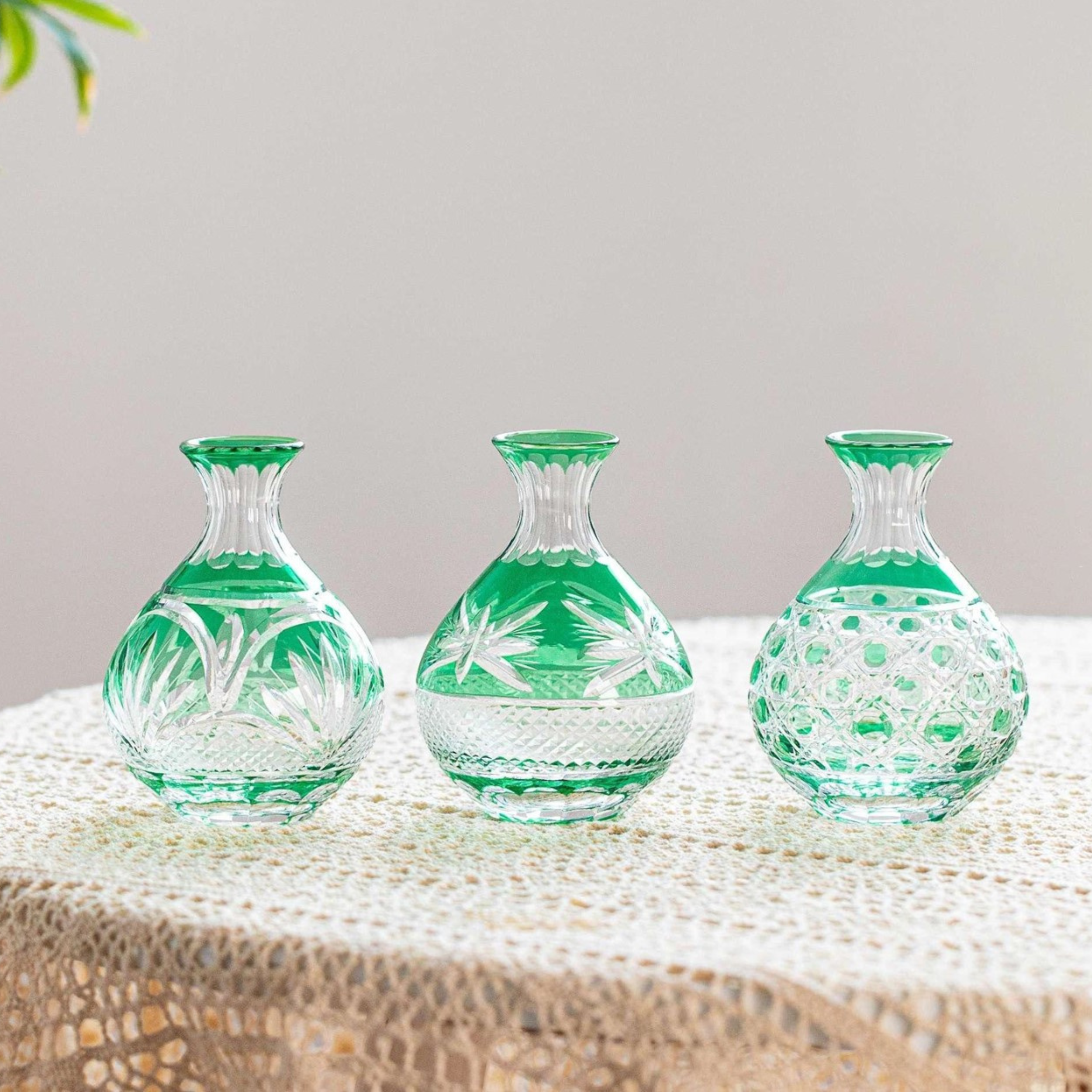 Edo Kiriko Handcrafted Midoriha Sake Collection