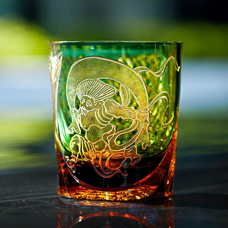 Edo Kiriko Handcrafted Fujin Whisky Glass With Wooden Box
