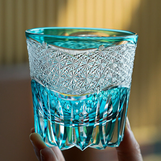 Edo Kiriko Handcrafted Aokiku Whisky Glass With Wooden Box