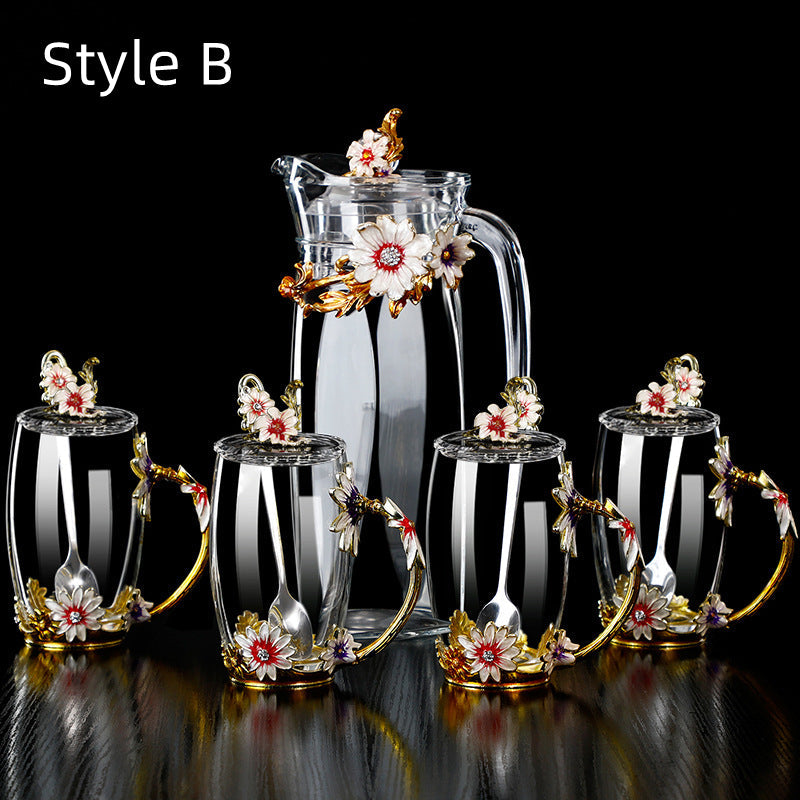 Metallic Floral Glass Tea Cup Gift Sets - MASU