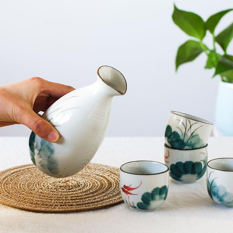 Japanese Handcrafted Goldfish Ceramic Sake Set