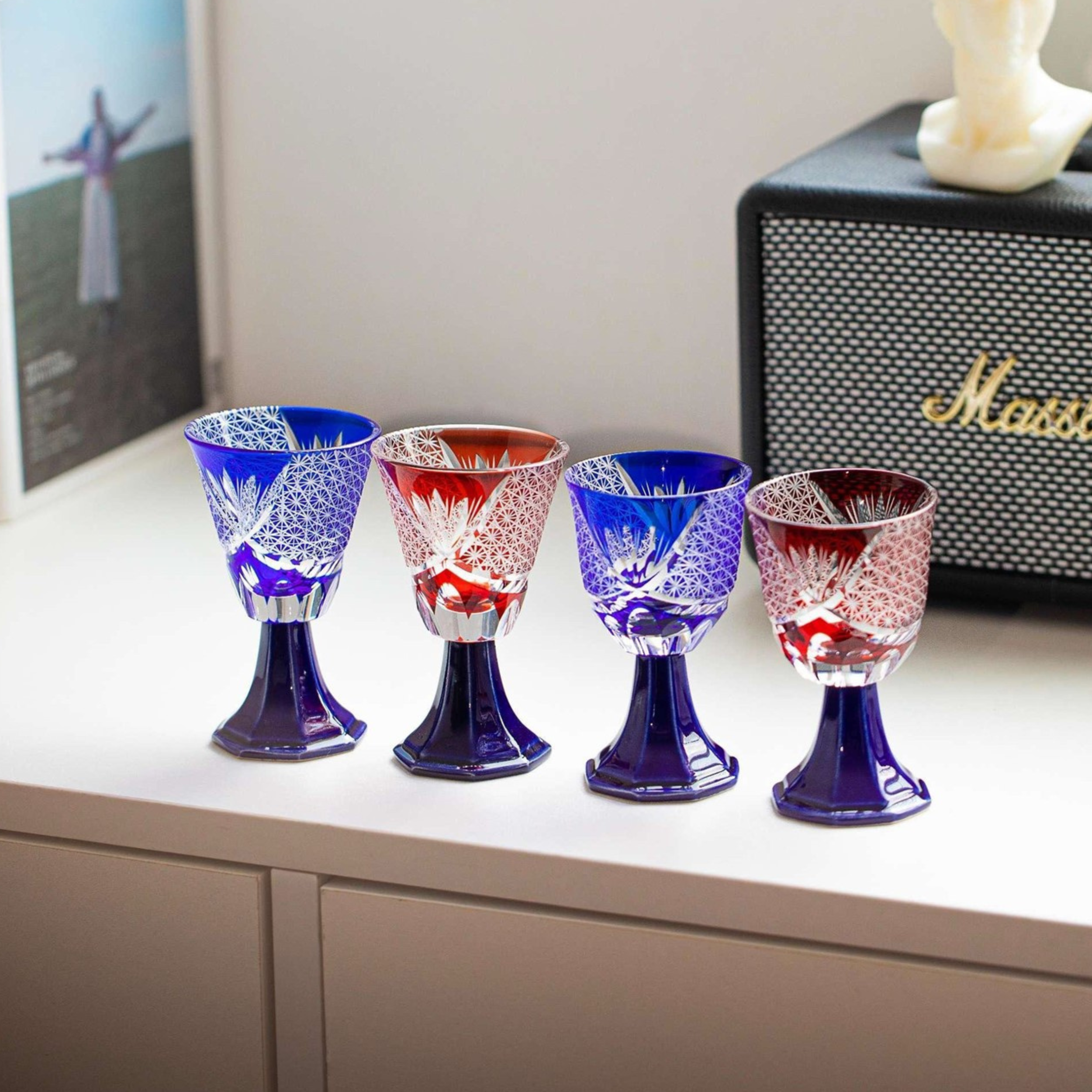 Edo Kiriko Handcrafted Hanabishi Goblet Glass Collection