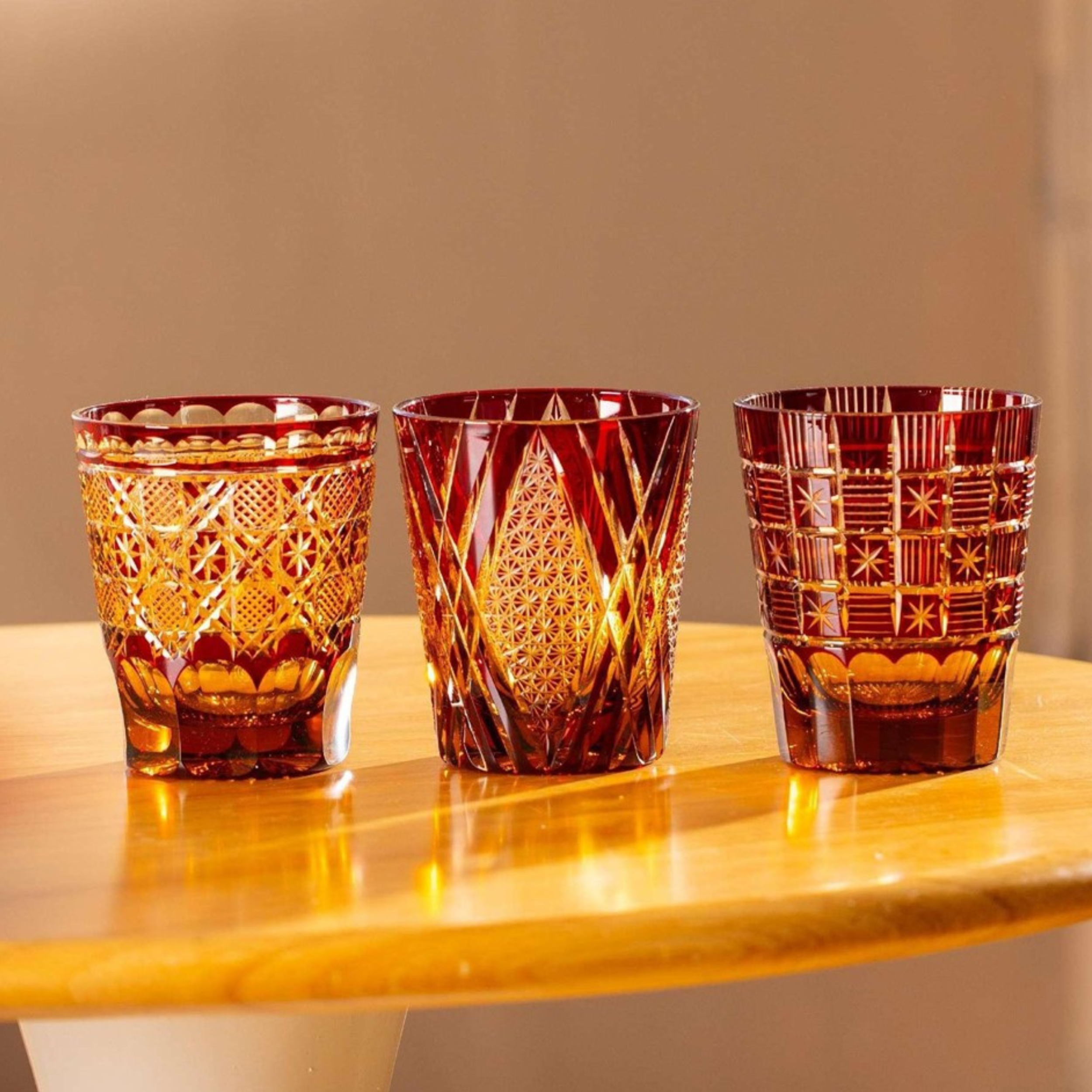 Edo Kiriko Handcrafted Akane Komon Whisky Glass Collection