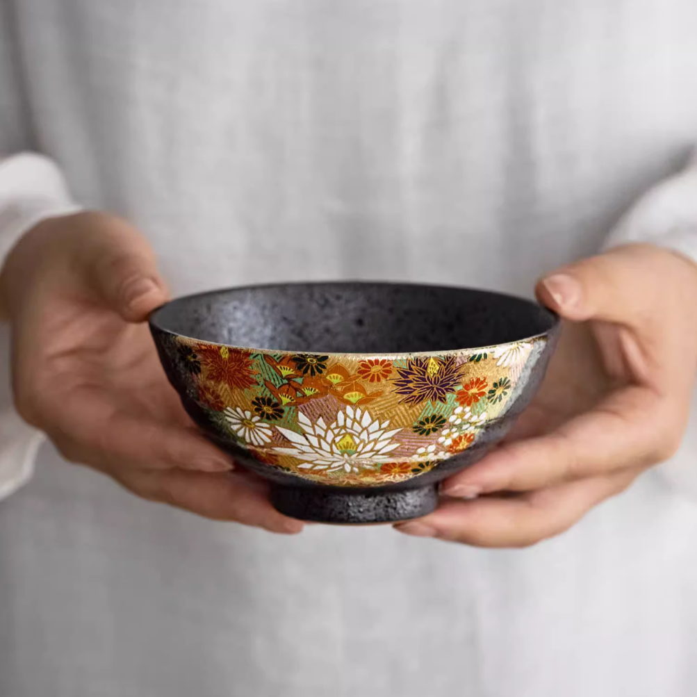 Kutaniyaki Golden Floral Sea Couple Bowl Set