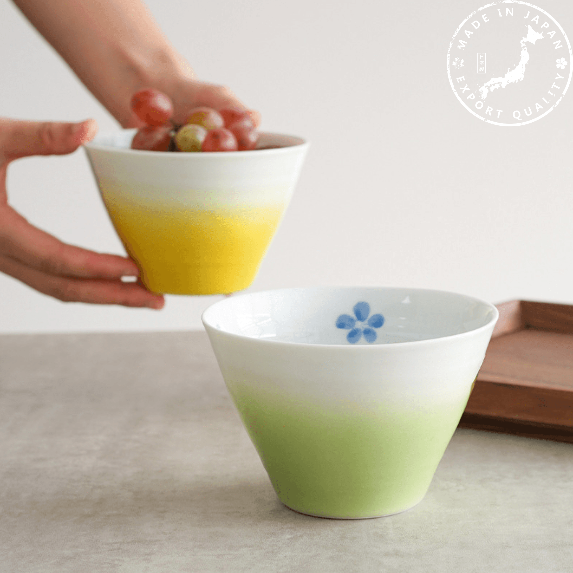 Japanese Handcrafted Arita Ware Ceramic Gradient Ombré Conical Bowls