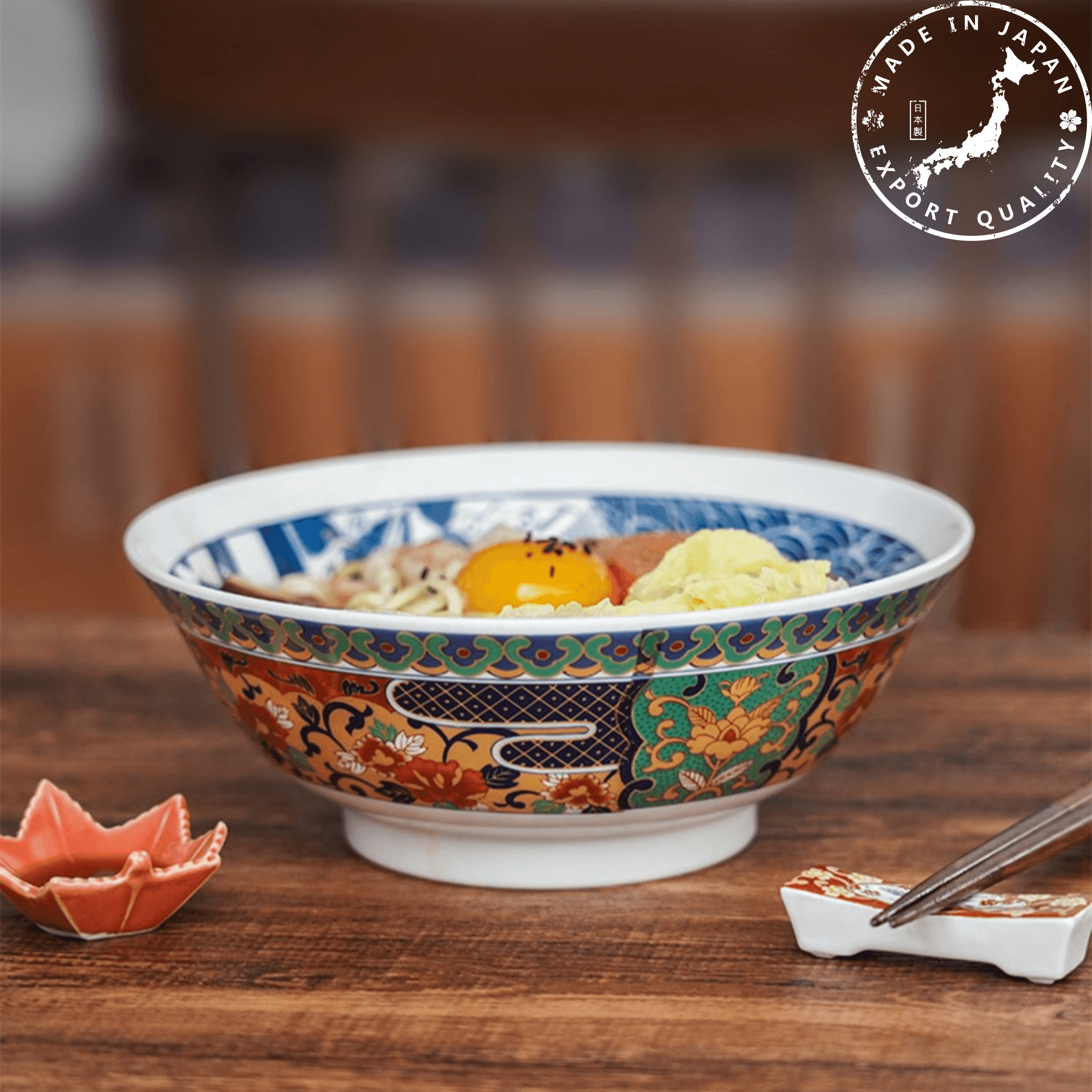 Japanese Mino Ware Imari Series Handcrafted Imperial Ramen Bowl