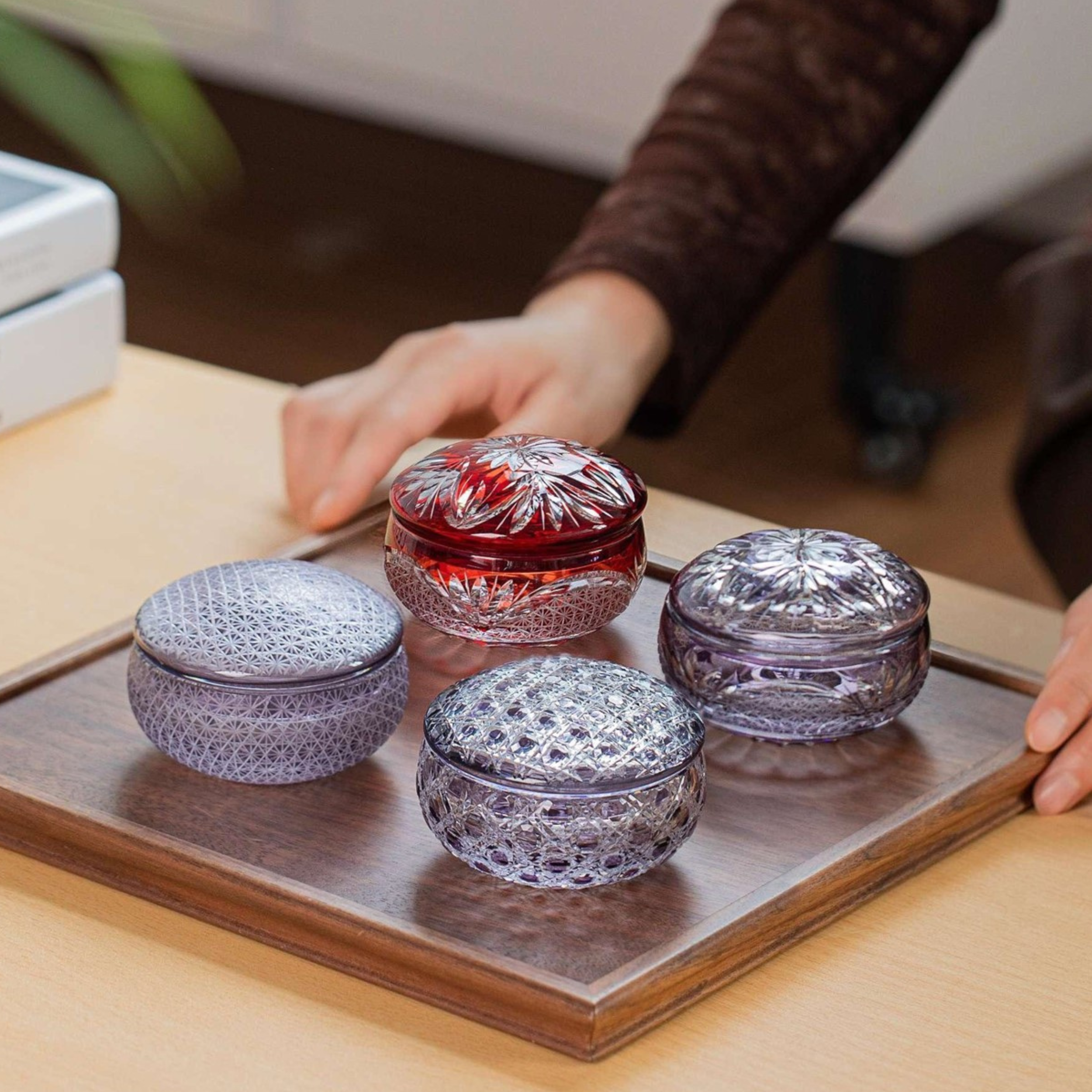 Edo Kiriko Handcrafted Shoun Lidded Glass Collection