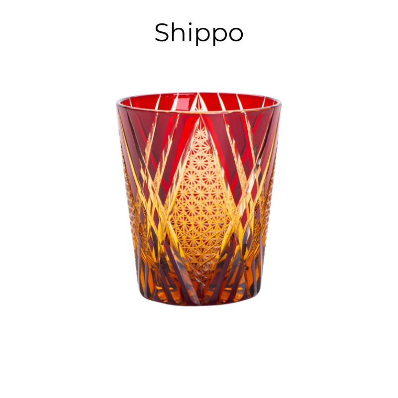 Edo Kiriko Handcrafted Akane Komon Whisky Glass Collection