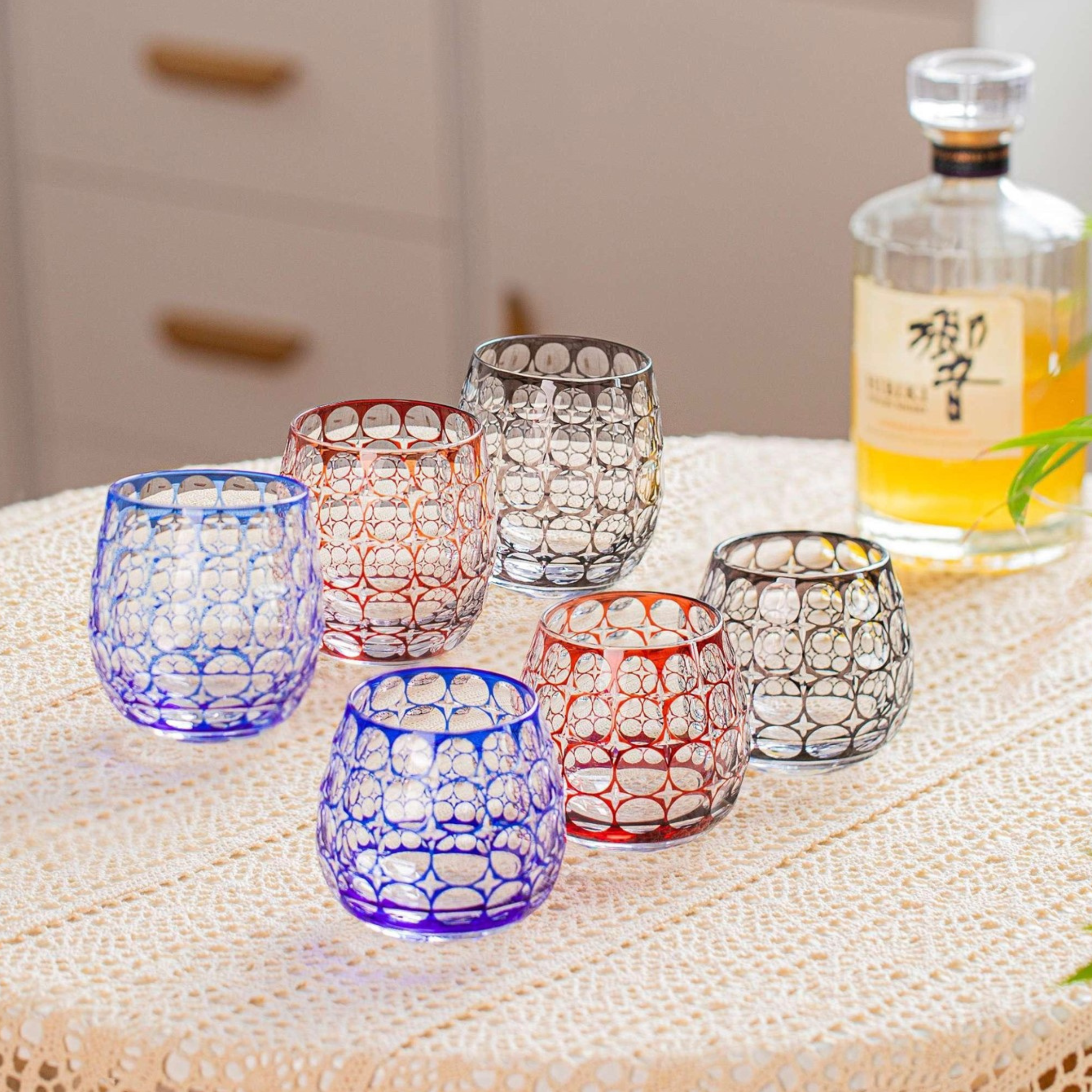 Edo Kiriko Handcrafted Hanamaru Whisky Glass Collection