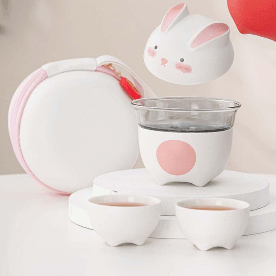 Ceramic Bunny Tea Set With Carrying Case