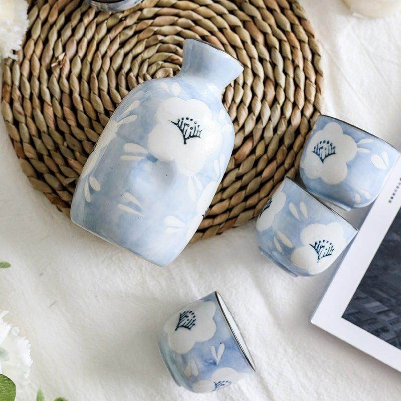 Japanese Handcrafted Blue Sakura Ceramic Sake Set