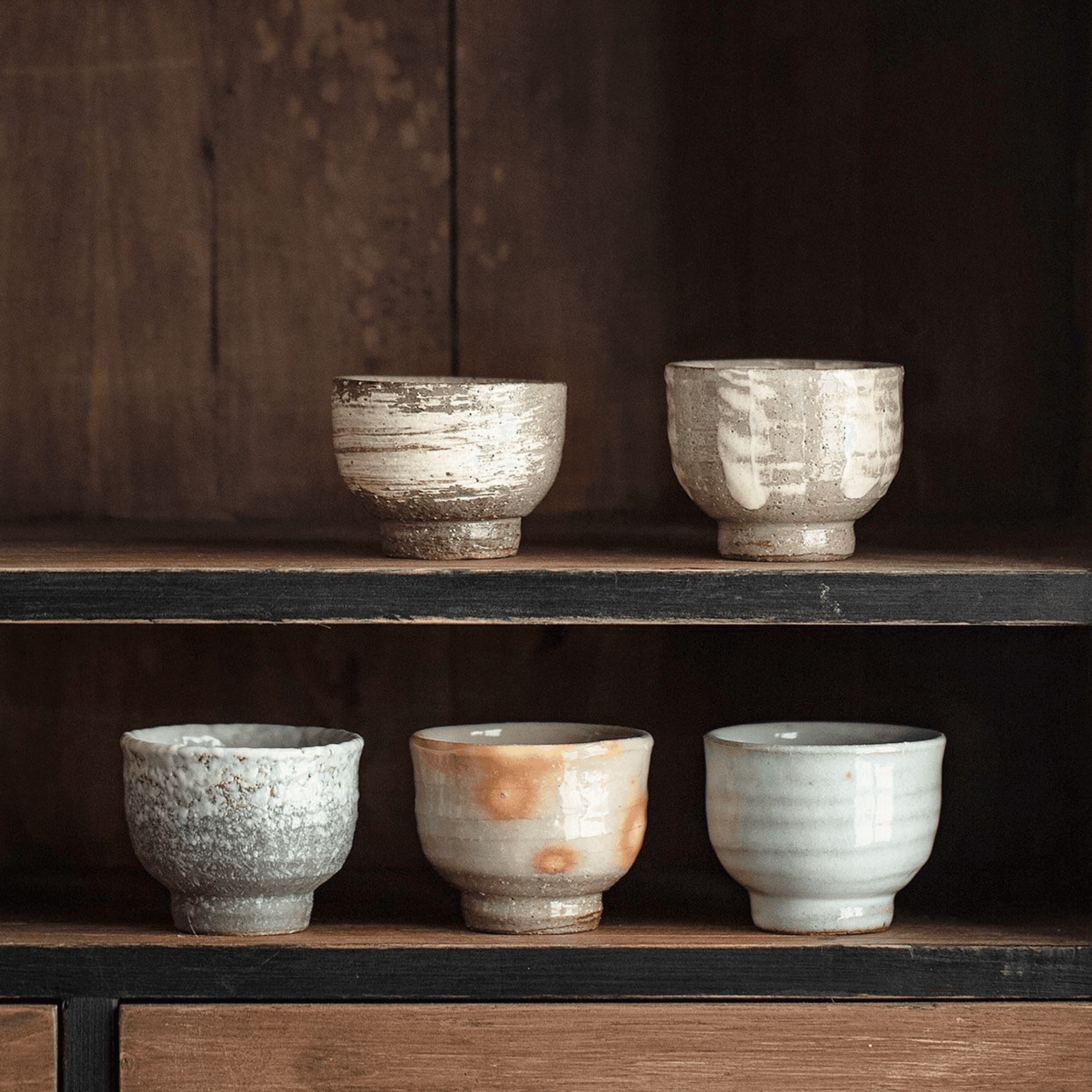 Japanese Handcrafted Sandy Textured Banko Ware Tea Cup Set