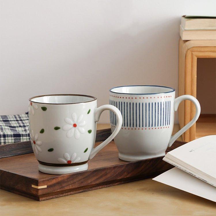 Japanese Nature Themed Ceramic Glazed Hand-Painted Tea Cups