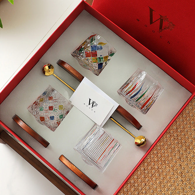Rotating Multi Color Stained Whisky Glass With Gift Box