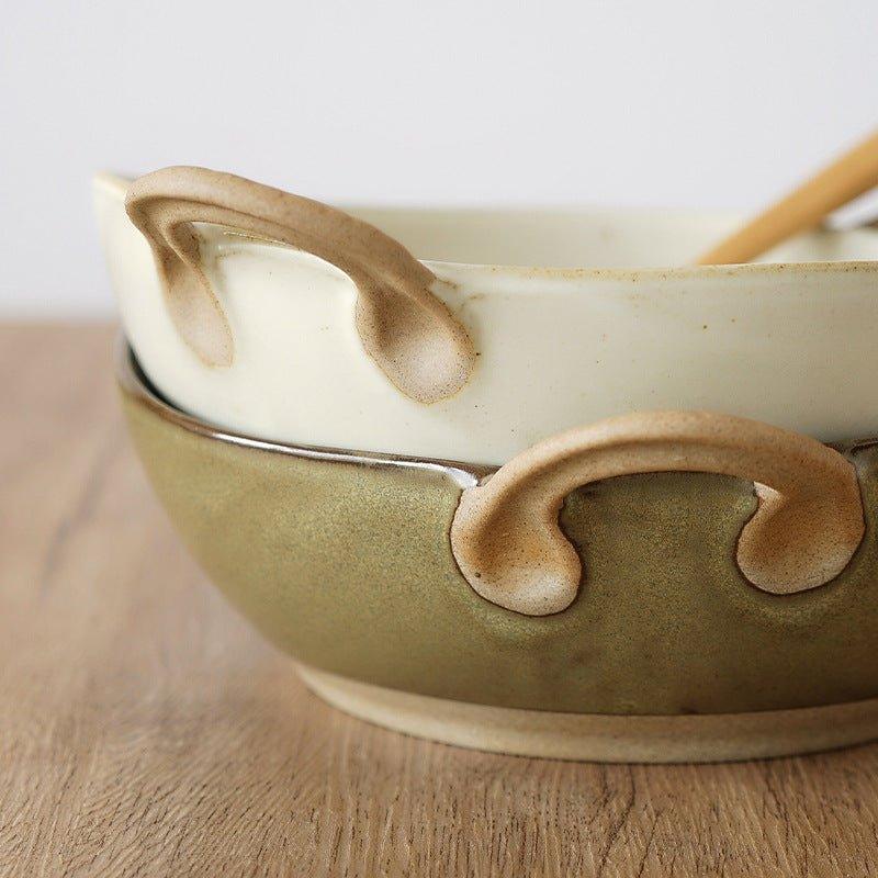 Handcrafted Japanese Ceramic Bowl With Handles