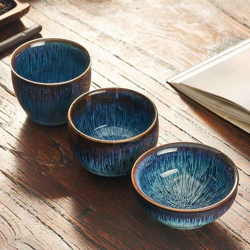 Japanese Gloss Glazed Blue Ceramic Tea Cups