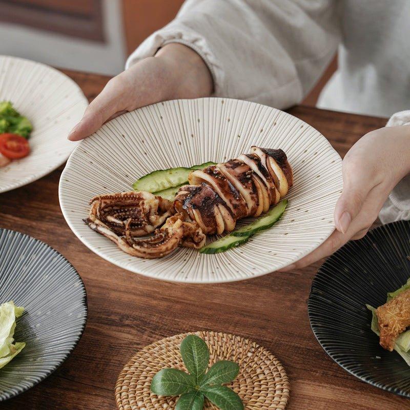 Handcrafted Japanese Mino Ware Ceramic Wrinkled Plates
