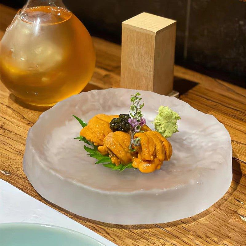 Japanese Rounded Frosty Glass Serving Plate