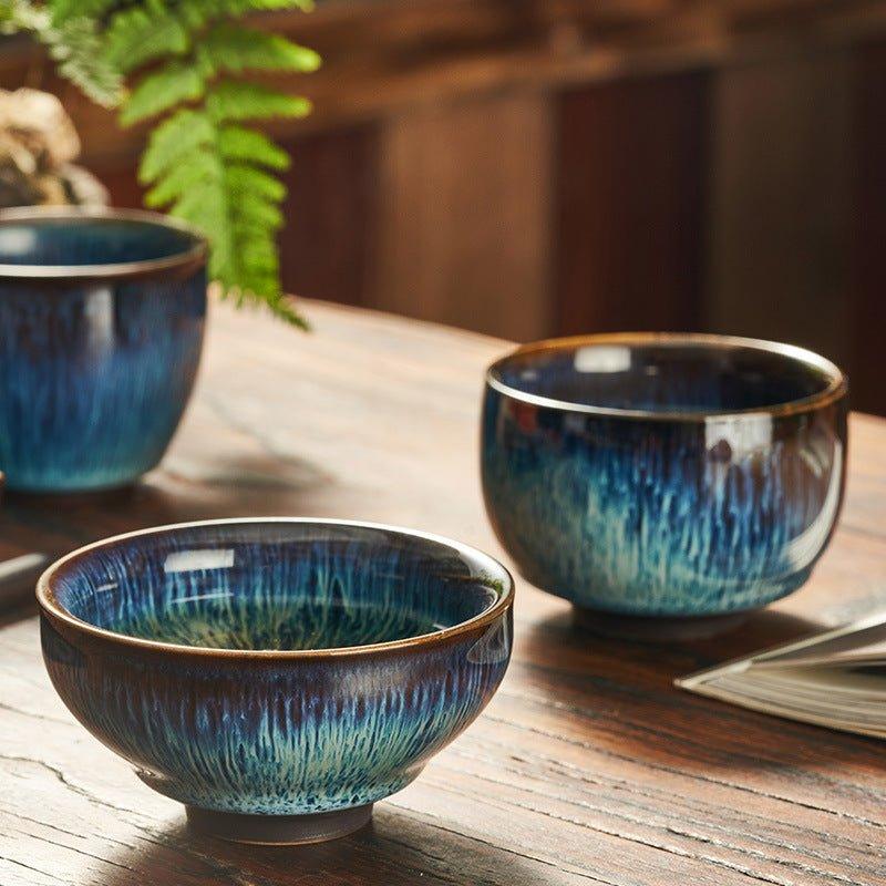 Japanese Gloss Glazed Blue Ceramic Tea Cups