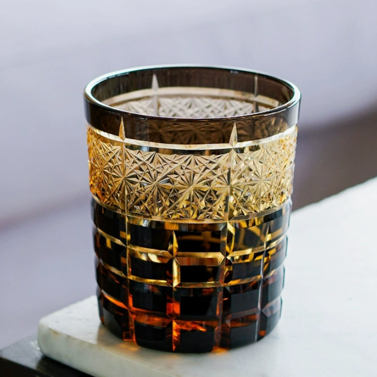 Edo Kiriko Handcrafted Diamond Amber Whiskey Glass With Wooden Box - MASU