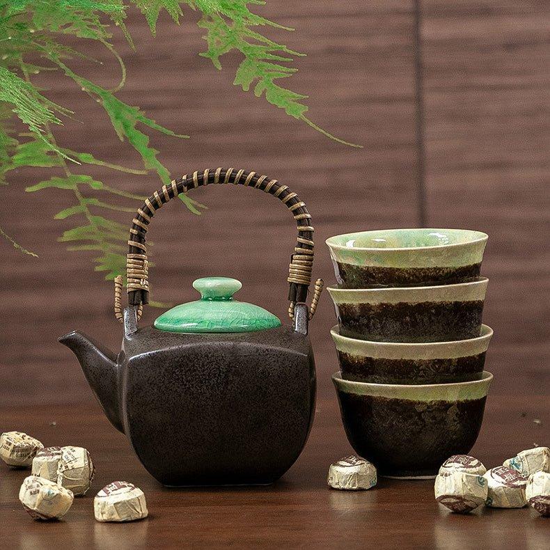 Japanese Mino Ware Handcrafted Ceramic Jade Tea Gift Set