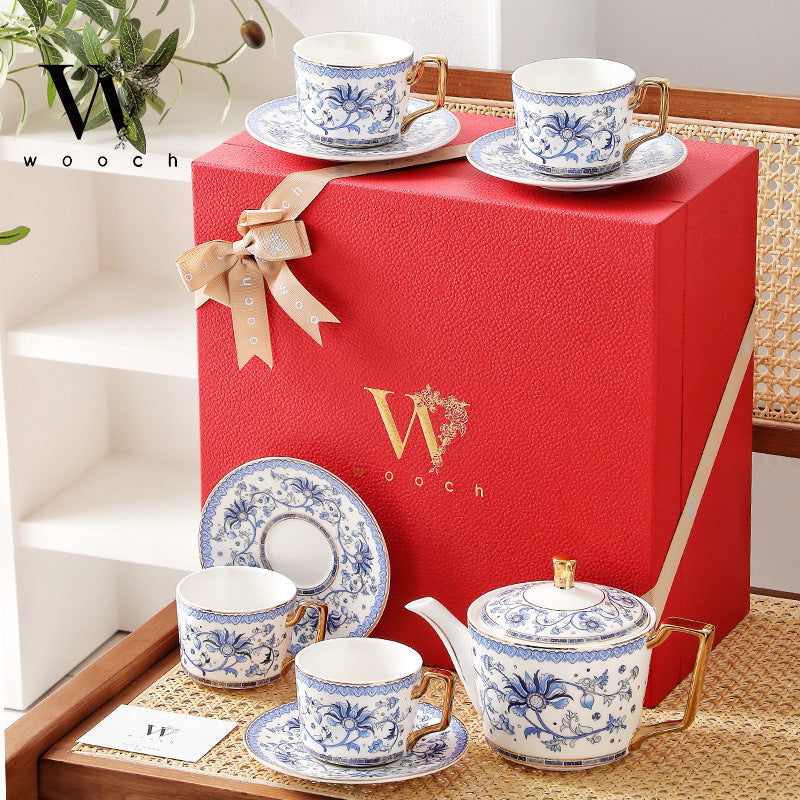 Blue Floral Harmony Ceramic Tea Cup Wedding Gift Sets