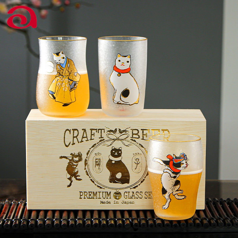 Aderia Edo Neko Frosted Glass Beer Mug Gift Set