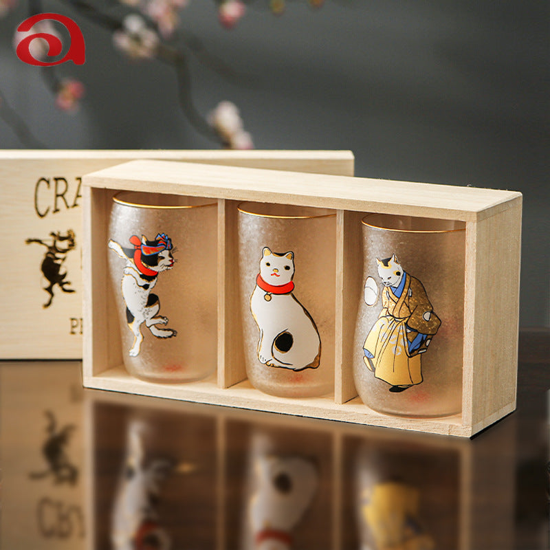 Aderia Edo Neko Frosted Glass Beer Mug Gift Set