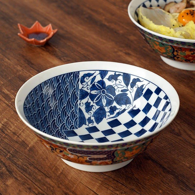 Japanese Mino Ware Imari Series Handcrafted Imperial Ramen Bowl