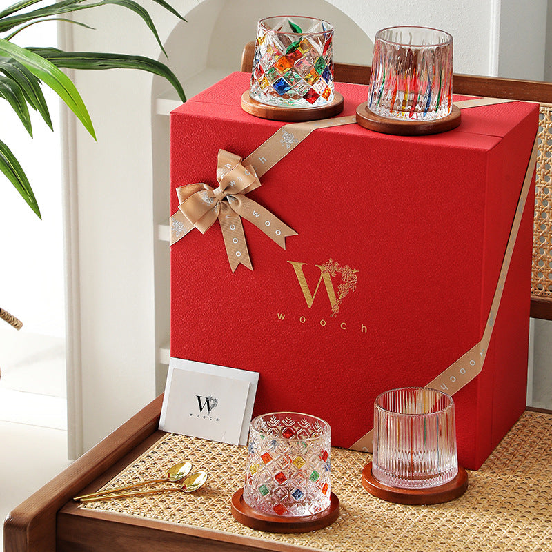 Rotating Multi Color Stained Whisky Glass With Gift Box