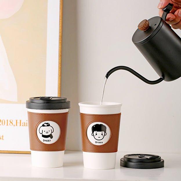 Ceramic Reusable Coffee Cup With Leather Sleeve