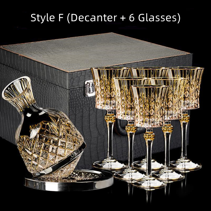 Cristal D'Arques Golden Vine Crystal Wine Glasses With Decanter Sets - MASU