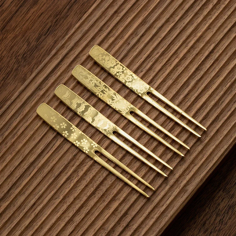 Golden Japanese Dessert Fork Collection