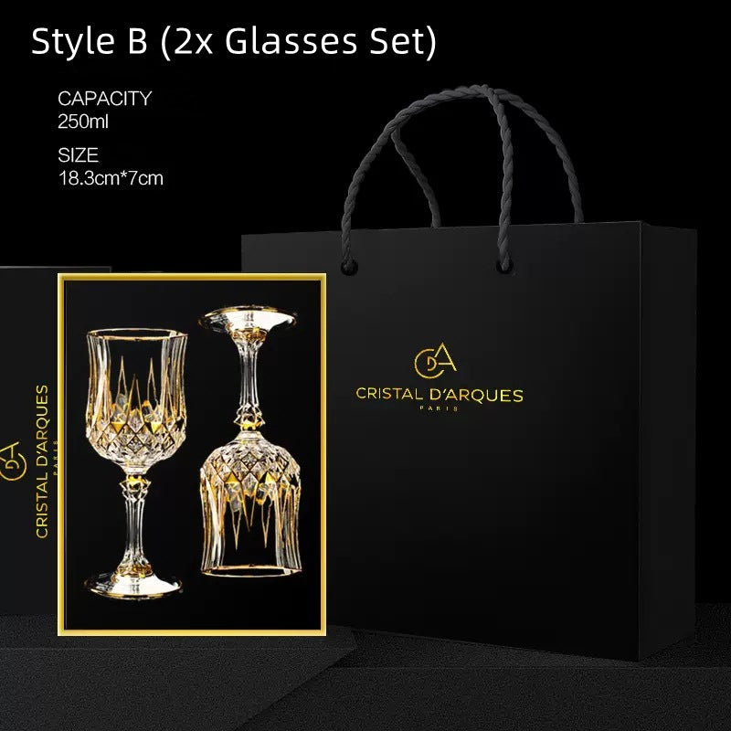 Cristal D'Arques Golden Vine Crystal Wine Glasses With Decanter Sets - MASU