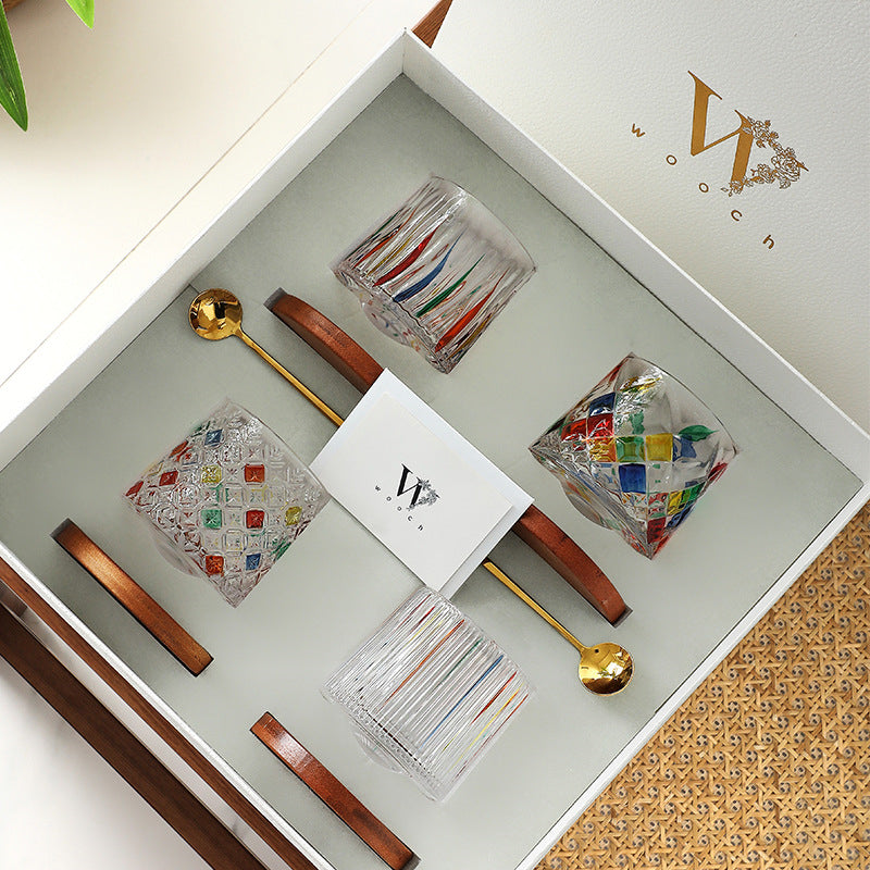 Rotating Multi Color Stained Whisky Glass With Gift Box