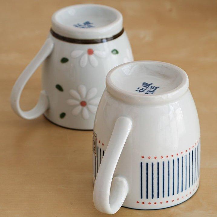 Japanese Nature Themed Ceramic Glazed Hand-Painted Tea Cups